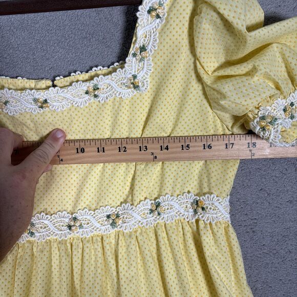 Vintage Butter Yellow Tiered Prairie Maxi Dress Cottage Core Ditsy Bridgerton‎ - Picture 11 of 16